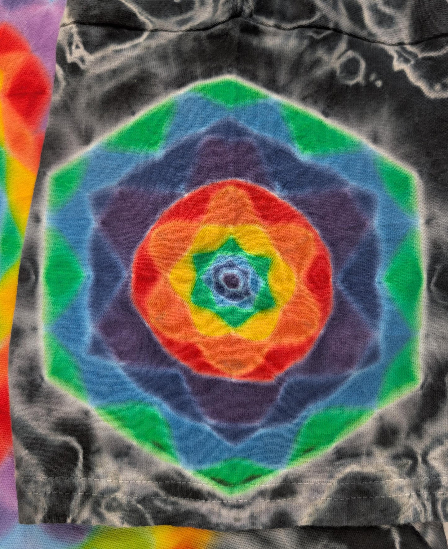 2X Super Heady Hexagon -> {12/3} Dodecagram Front/Back Shield/ Hexagon/Hexagram Sleeves/Cosmic Egg Geodes Hybrid Tie Dye T-Shirt*