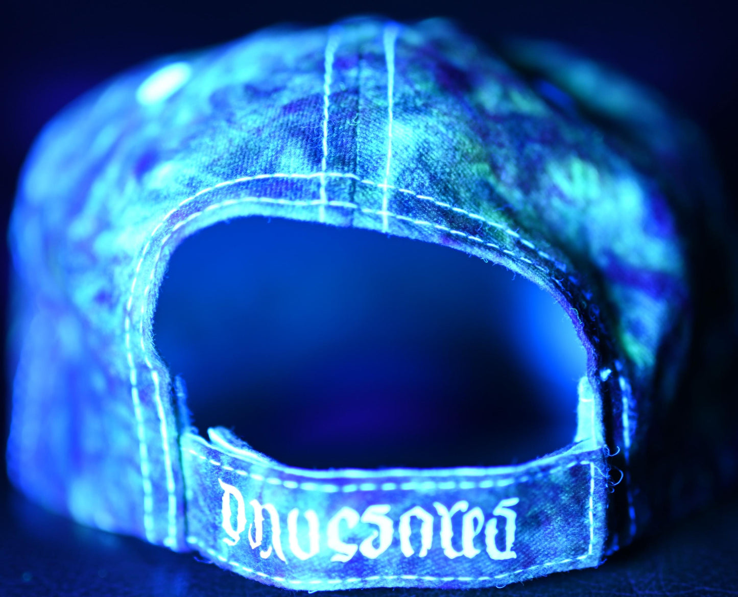 Adult UV Reactive/Gemstone Colors (Emerald Green, Sapphire and Amethyst) Swirl Dyed/"Shaving Cream Dye" on a Valucap Brushed Twill Cap