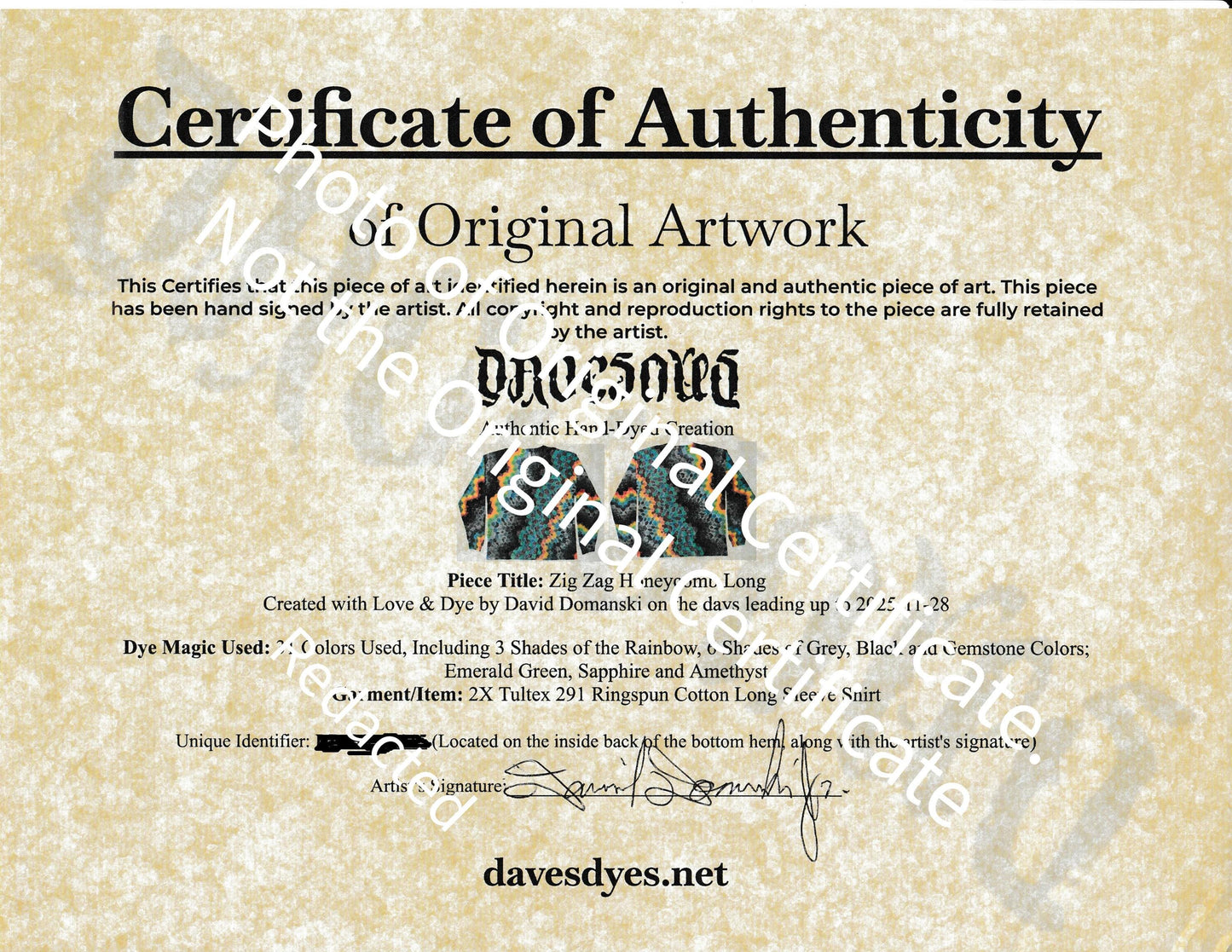 2X Heady 31 Color Zig Zag Honeycomb Tie Dye on a Tultex 291 Ringspun Cotton Long Sleeve Shirt