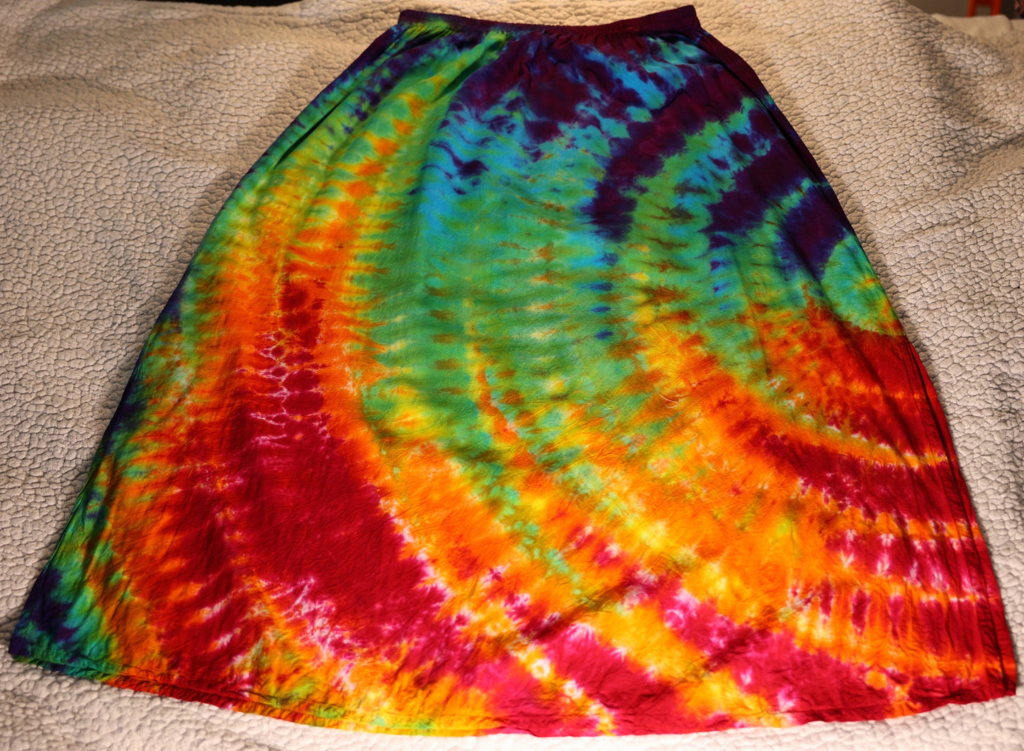 Large Ripple Tie Dye on a Dharma Trading Company 100% Rayon Slim Maxi Skirt