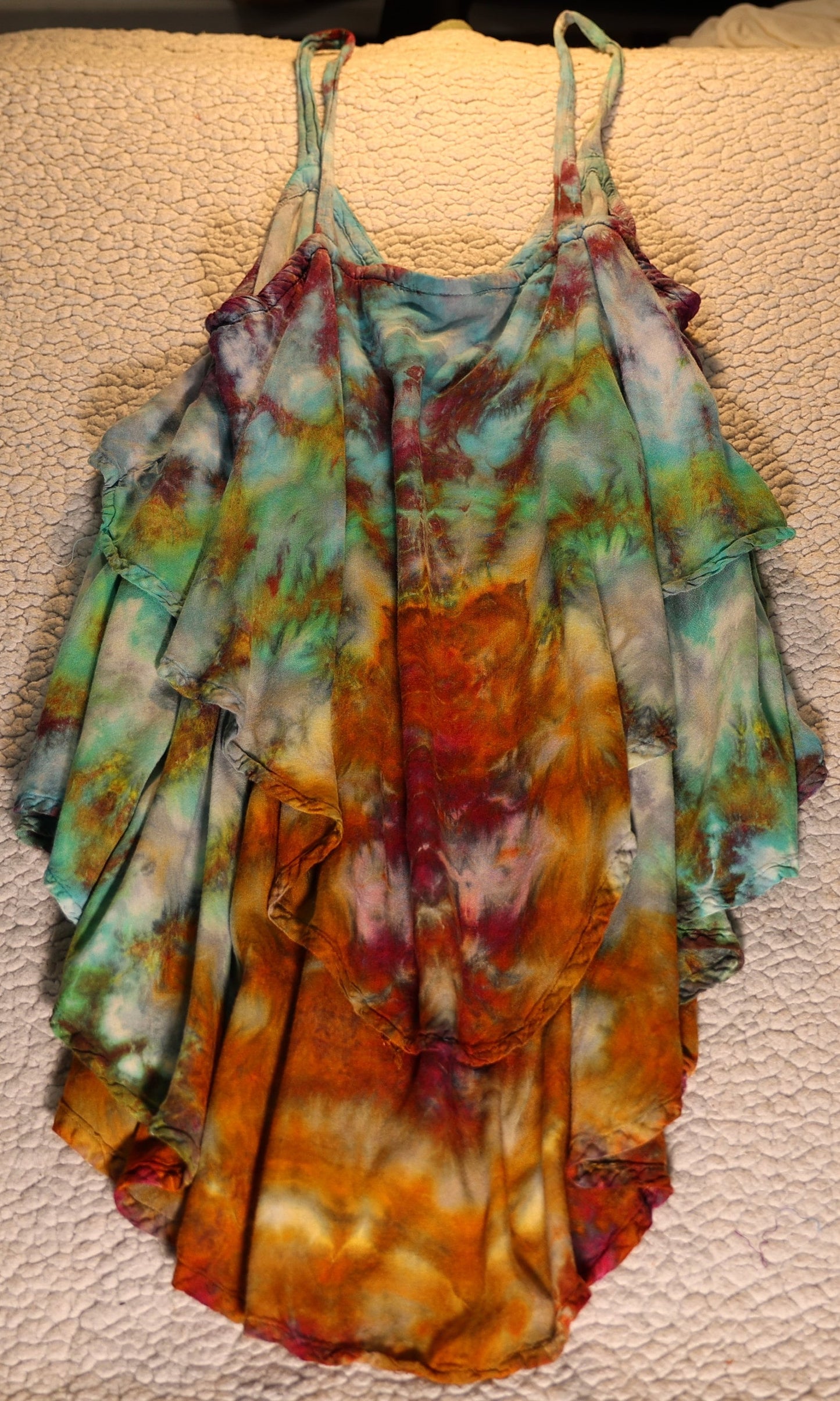 Large Scrunch Tie Dye on a Dharma Trading Company 100% Rayon Double Waterfall Cami