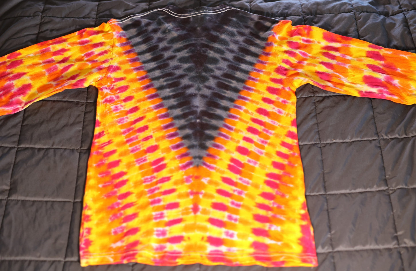 Small Long Sleeve V-DNA Tie Dye on a Premium Gildan Hammer Ringspun Cotton Shirt