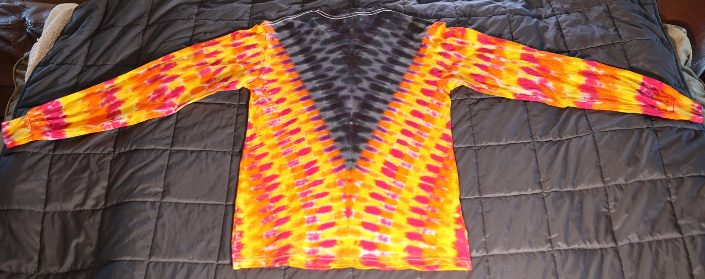 Small Long Sleeve V-DNA Tie Dye on a Premium Gildan Hammer Ringspun Cotton Shirt