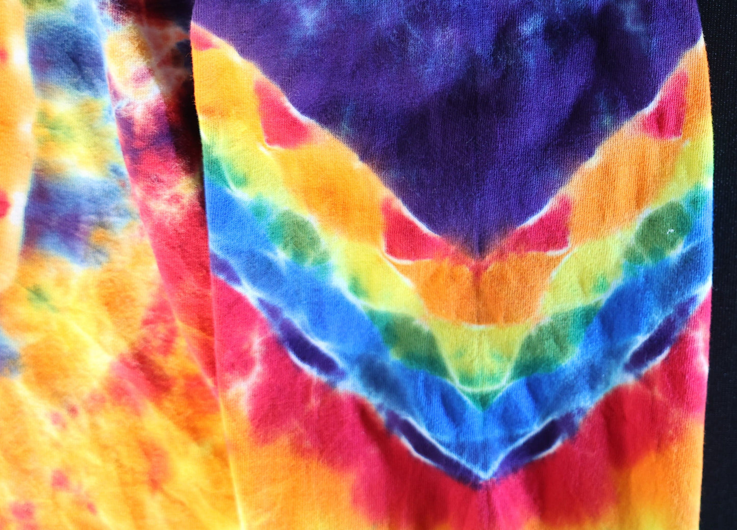 Med Hexagon Frt/Pyramid Bck Wraps to Frt/ZigZag Band around L Slv/18pt Mandala w/Blck Hole Cntr on R Slv/ Scrunch Tie Dye Long Sleeve Shirt