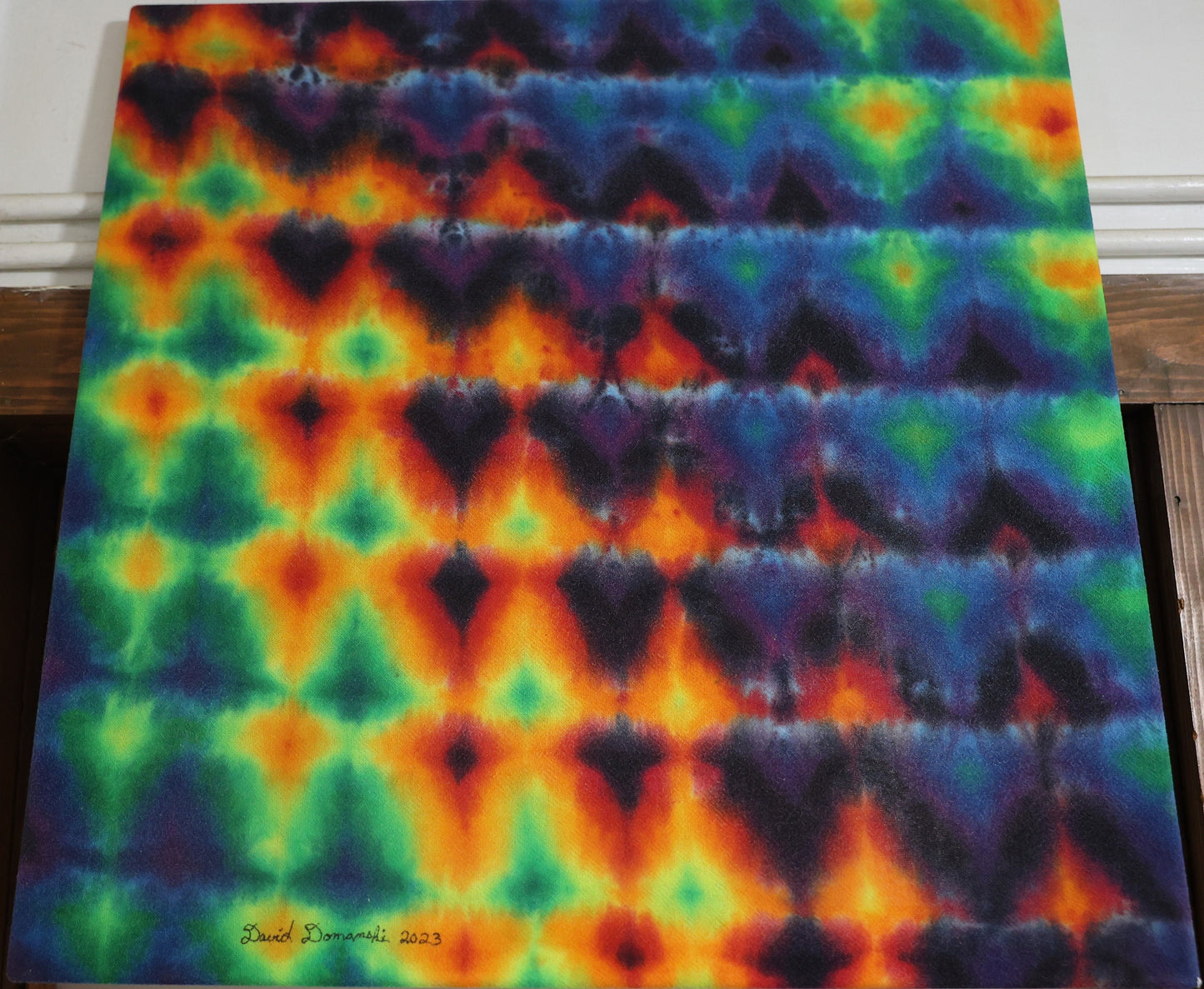 24"X24"X.75" Glitch Variant Tie Dye on a Square Panel of Calcutta Cotton Stretched onto 24"X24" Stretcher Bars