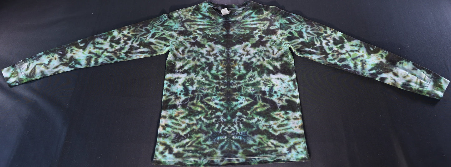 Small Camo-esque Scrunch Tie Dye on a Premium Gildan Hammer Long Sleeve Shirt
