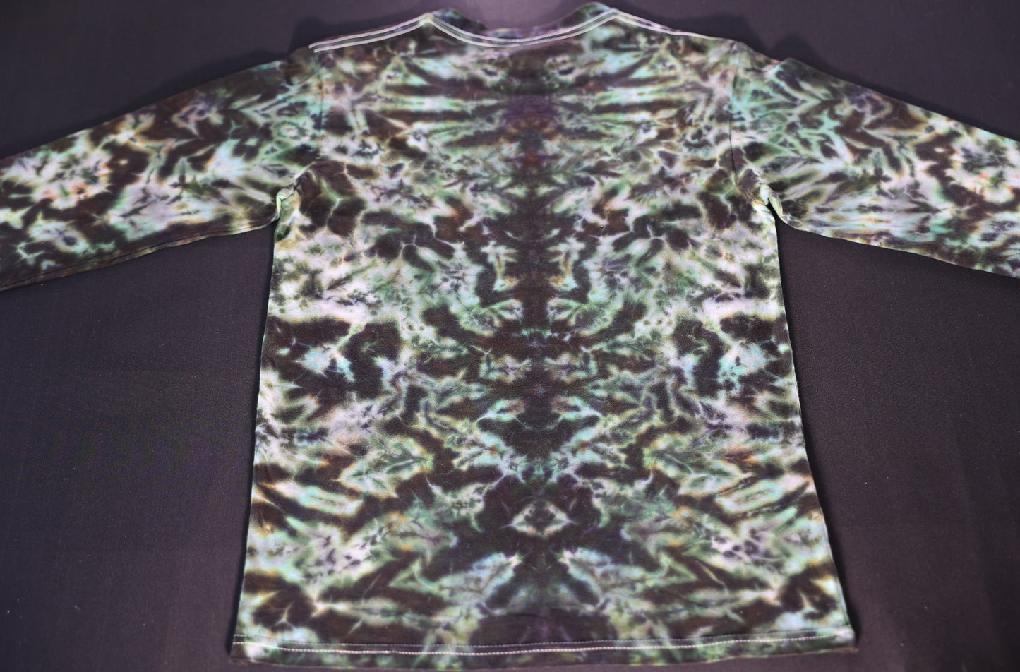 Small Camo-esque Scrunch Tie Dye on a Premium Gildan Hammer Long Sleeve Shirt