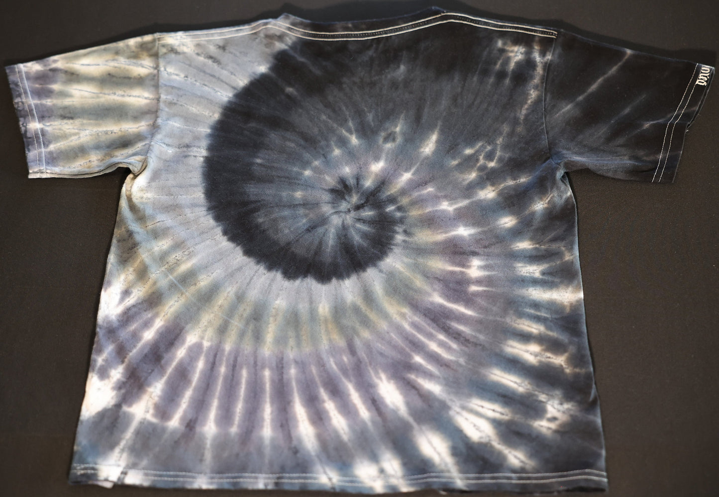 Youth Large Greys, Black + White Spiral "Crystal Wash" Low Water Immersion Tie Dye on a Gildan Ultra Cotton T-Shirt