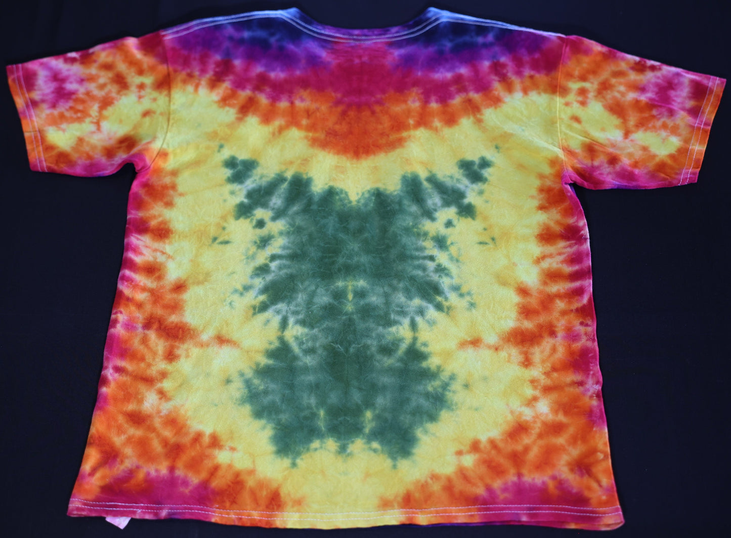 Youth XL Sunshiney Happy 18 Point Mandala Face/Scrunch Tie Dye on a Gildan Ultra Cotton T-Shirt