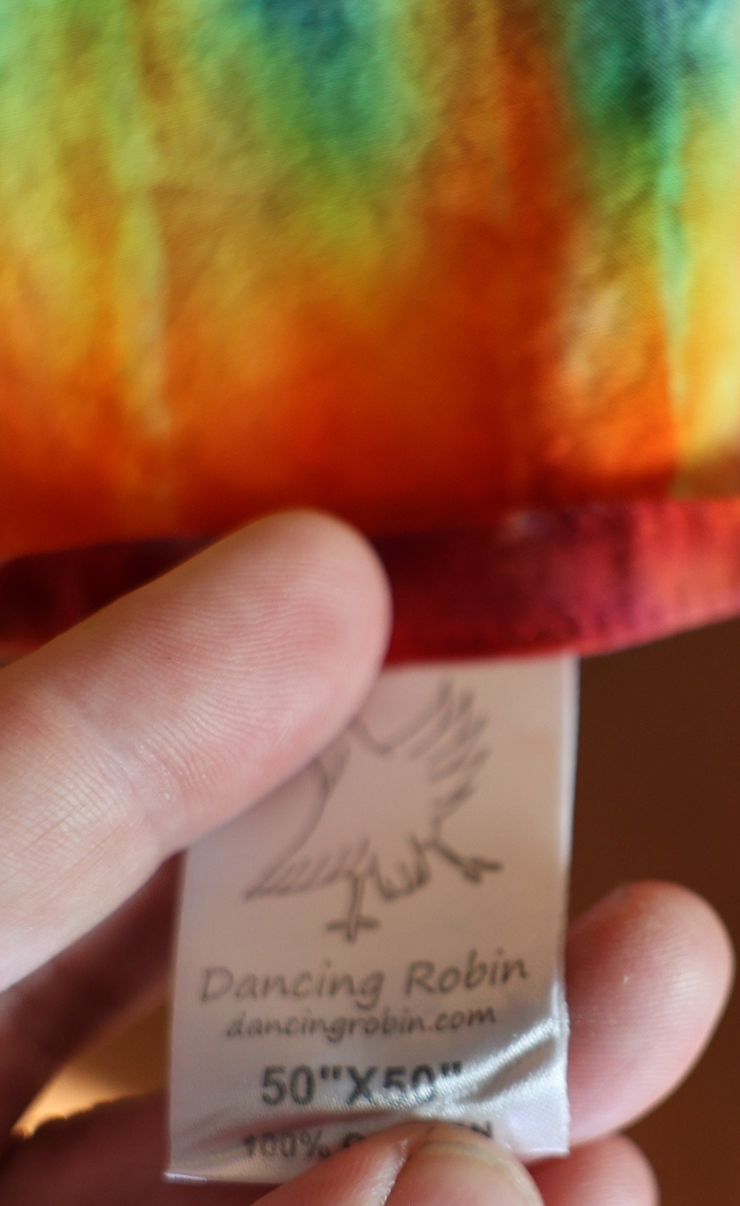 50"X50" (Approx measurements prior to shrinkage), Trippy Weavers Variant Tie Dye on a Dancing Robin Cotton Tapestry w/ Hems on all 4 Sides