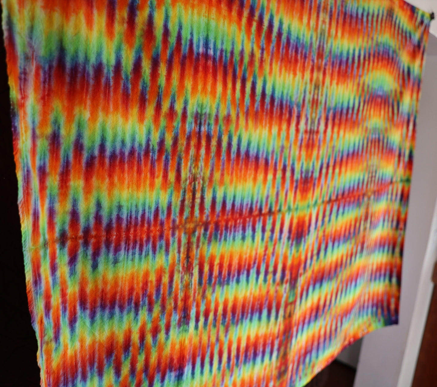 50"X50" (Approx measurements prior to shrinkage), Trippy Weavers Variant Tie Dye on a Dancing Robin Cotton Tapestry w/ Hems on all 4 Sides