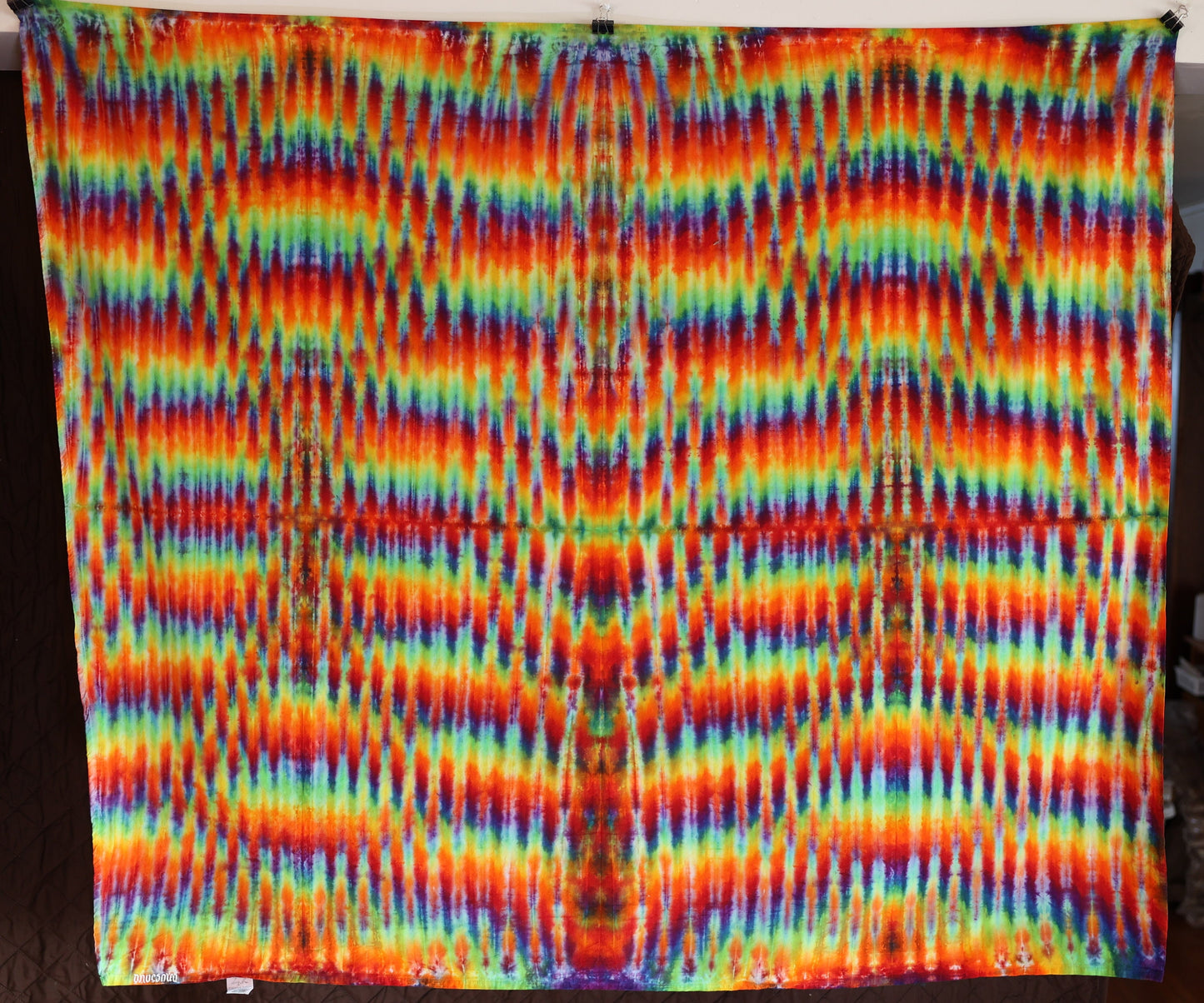 50"X50" (Approx measurements prior to shrinkage), Trippy Weavers Variant Tie Dye on a Dancing Robin Cotton Tapestry w/ Hems on all 4 Sides