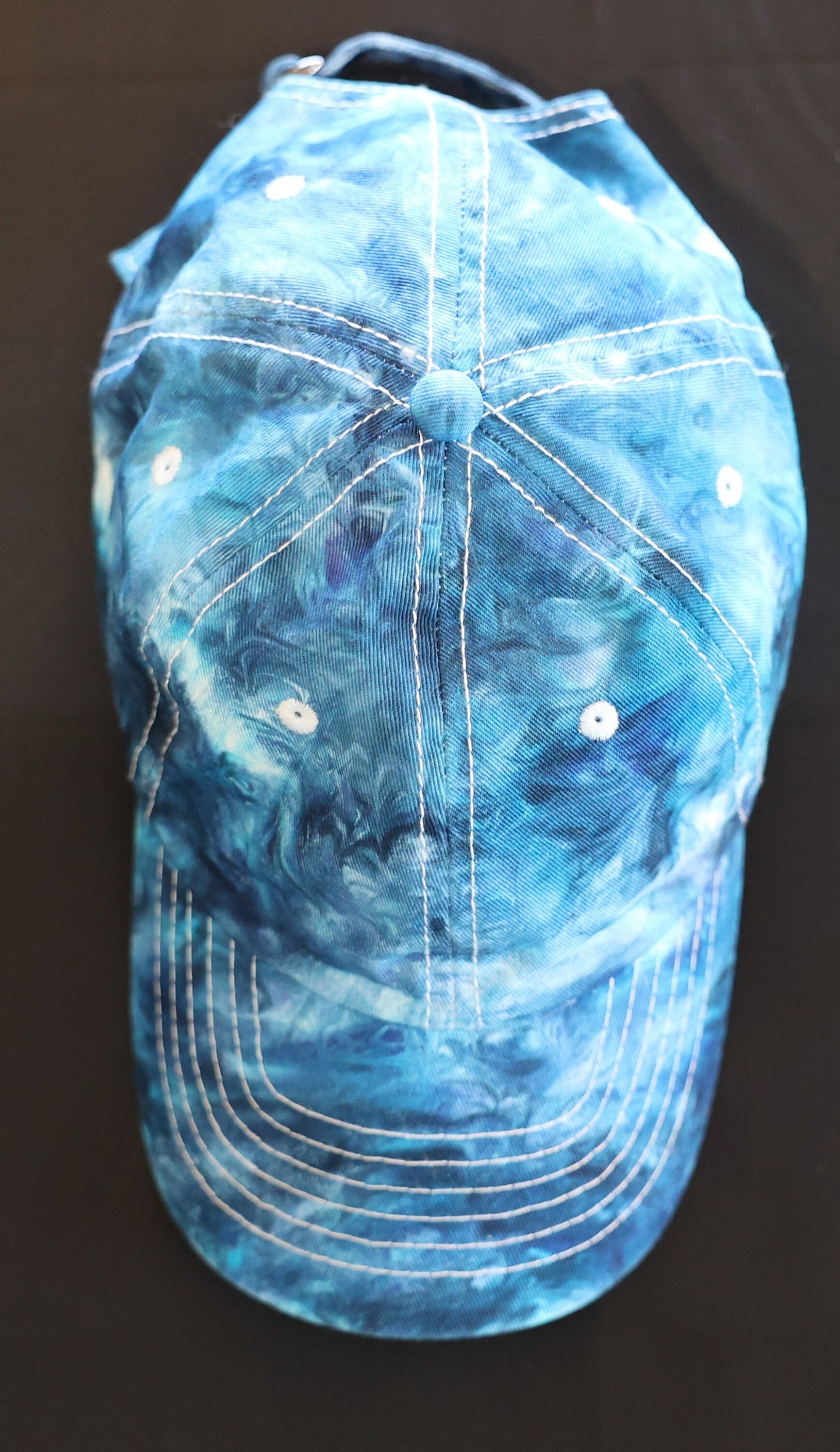 Children's Blues Swirl Dyed/Shaving Cream Dye on a Dalix Youth Cotton Cap