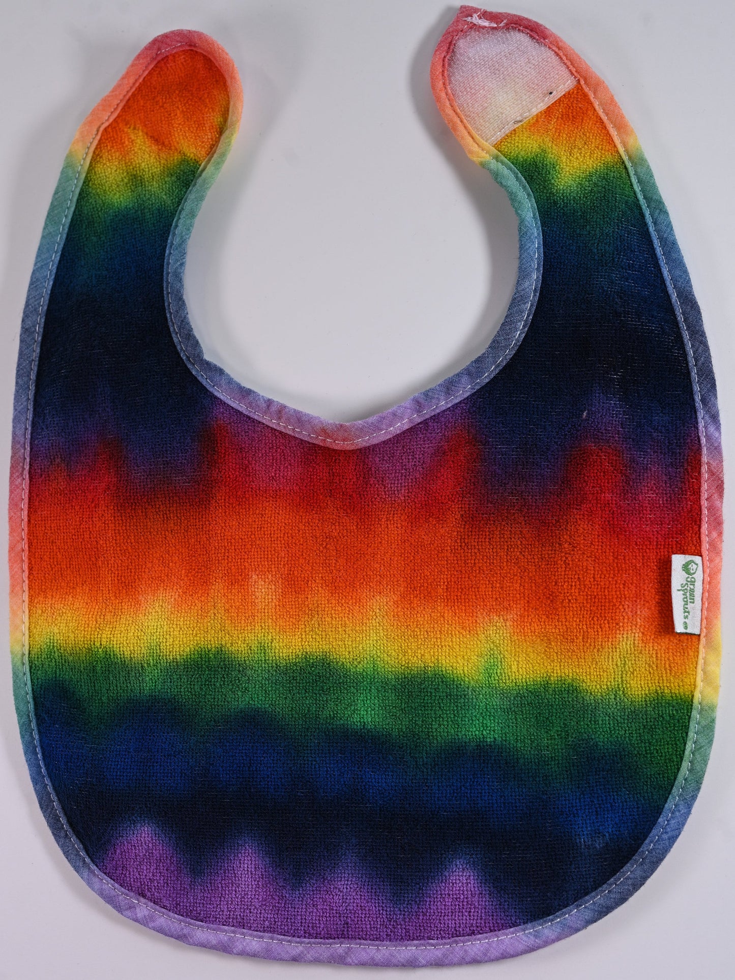 3-12 Months Tie Dye on a Green Sprouts Baby Bib