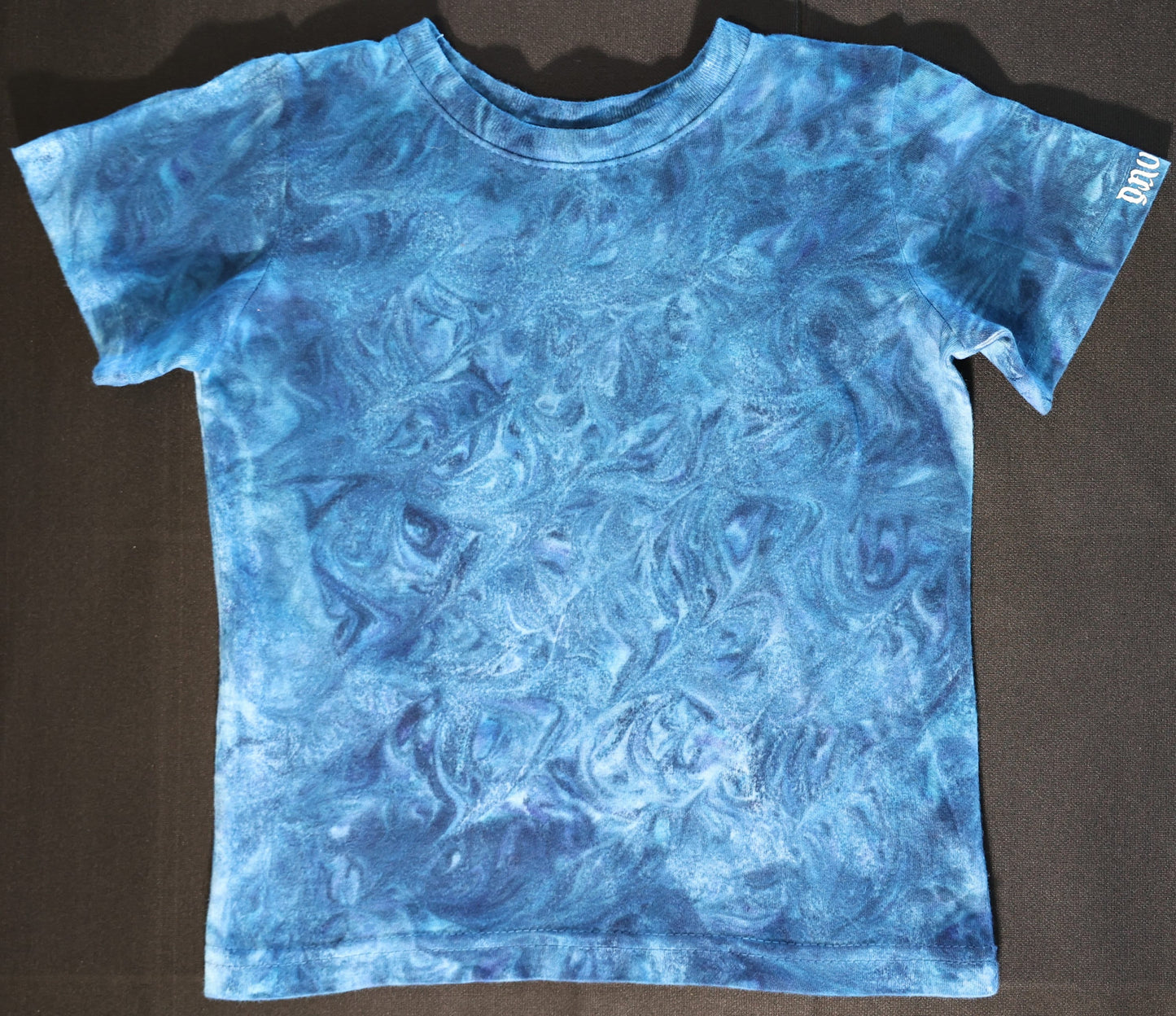 Children's Size 2 Swirl Dyed/Shaving Cream Dye in Blues on a Rabbit Skins Cotton T-Shirt