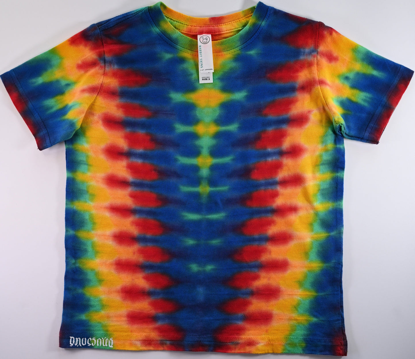 Kid's Size 3 Rainbow DNA V Tie Dye on a Rabbit Skins Cotton T-Shirt