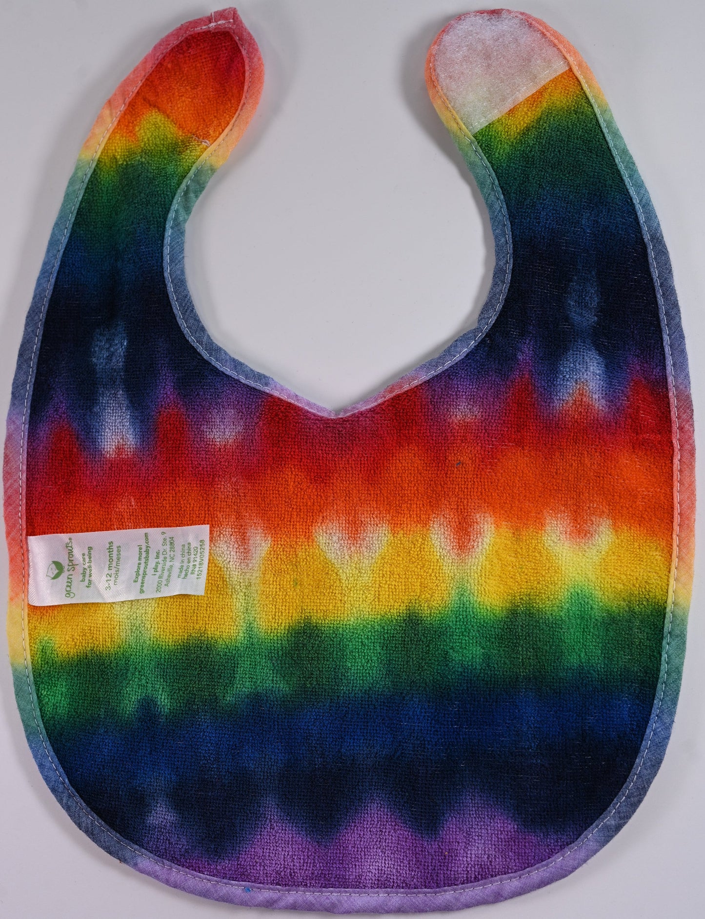 3-12 Months Tie Dye on a Green Sprouts Baby Bib