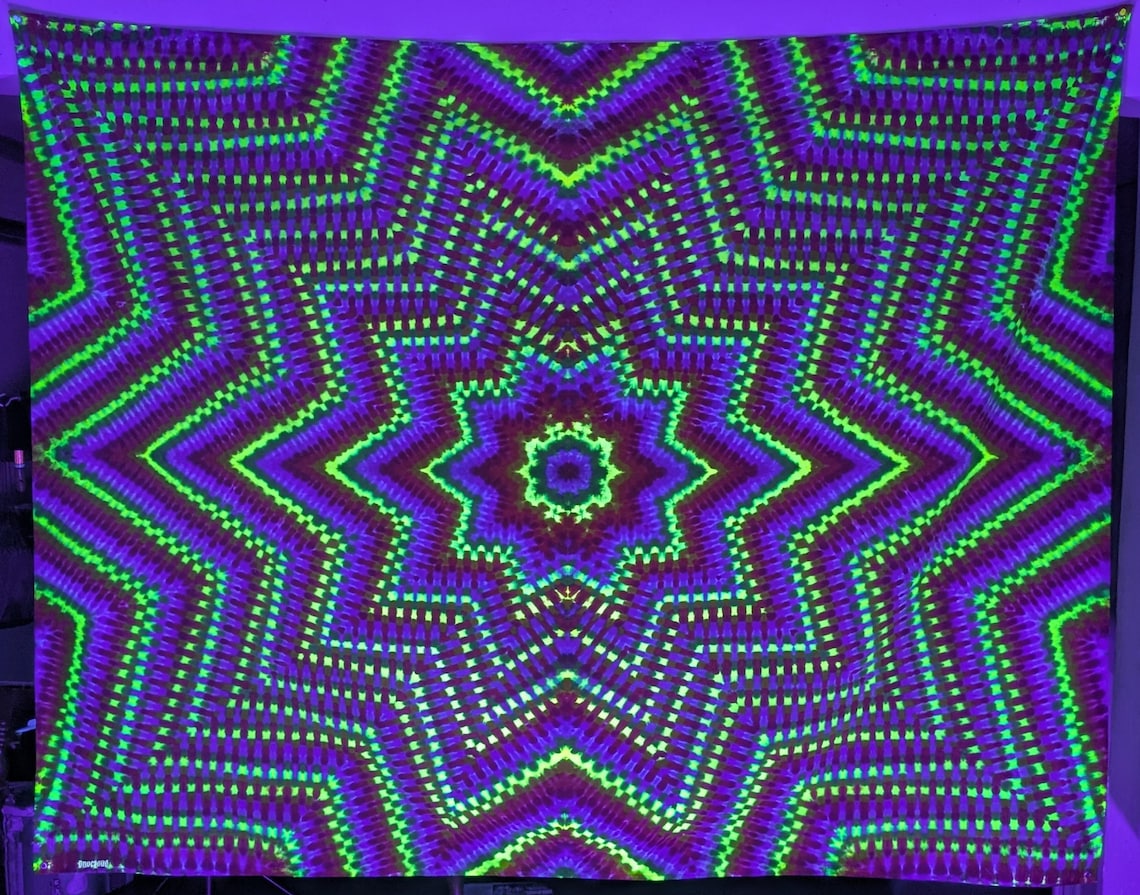 72"X56.5" UV Reactive Custom Isotoxal Decagram Star Tie Dye Tapestry* w/ Metal Grommets for Hanging
