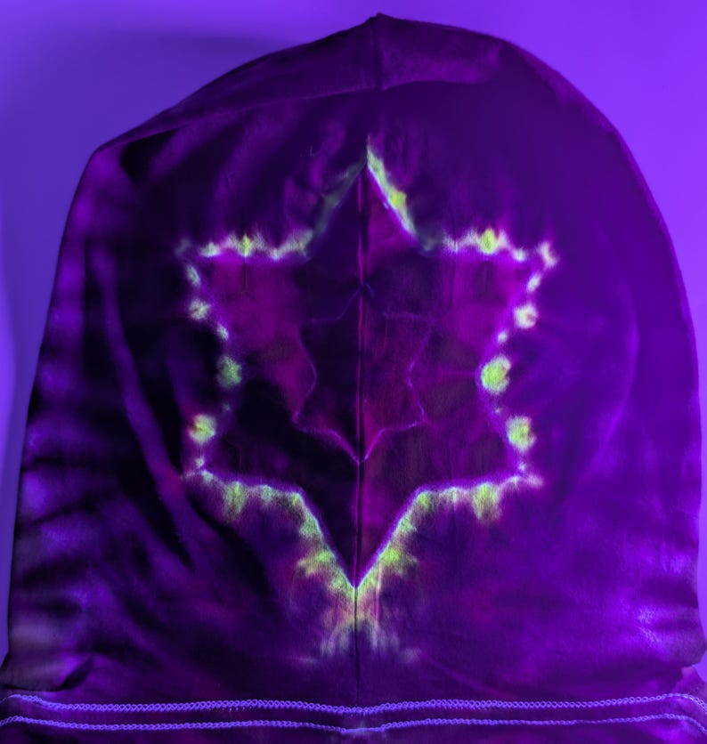 2X Heady UV Reactive 20Pt Mandala Cosmic Egg Cntr/Wrap Around Tower/ZigZag Honeycomb Slvs/Hexagram Hood/Scrunch Tie Dye  Lng-Slv Hoodie*