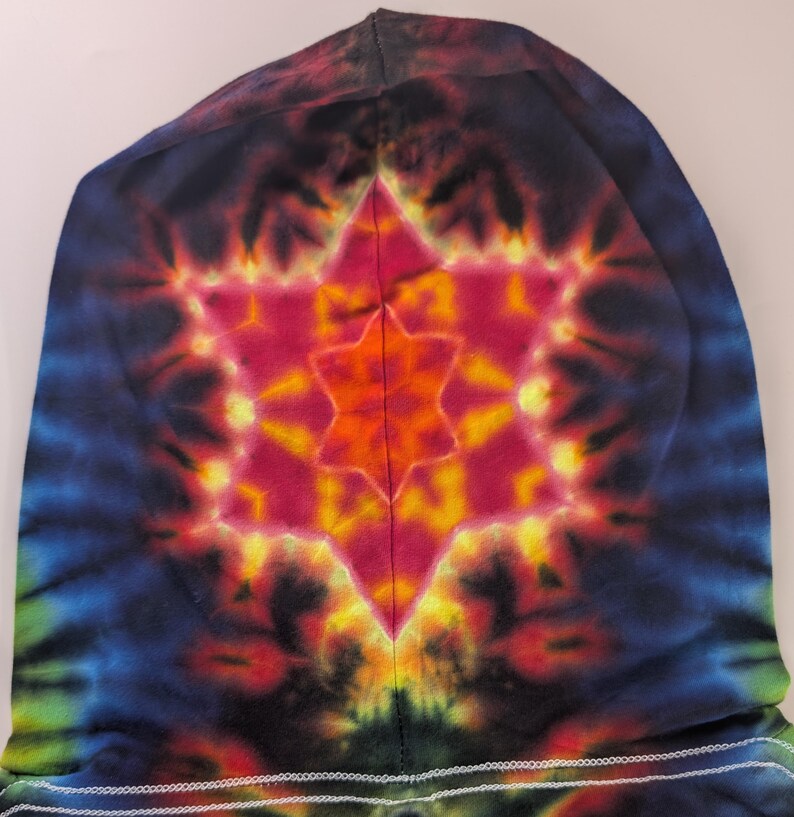 2X Heady UV Reactive 20Pt Mandala Cosmic Egg Cntr/Wrap Around Tower/ZigZag Honeycomb Slvs/Hexagram Hood/Scrunch Tie Dye  Lng-Slv Hoodie*