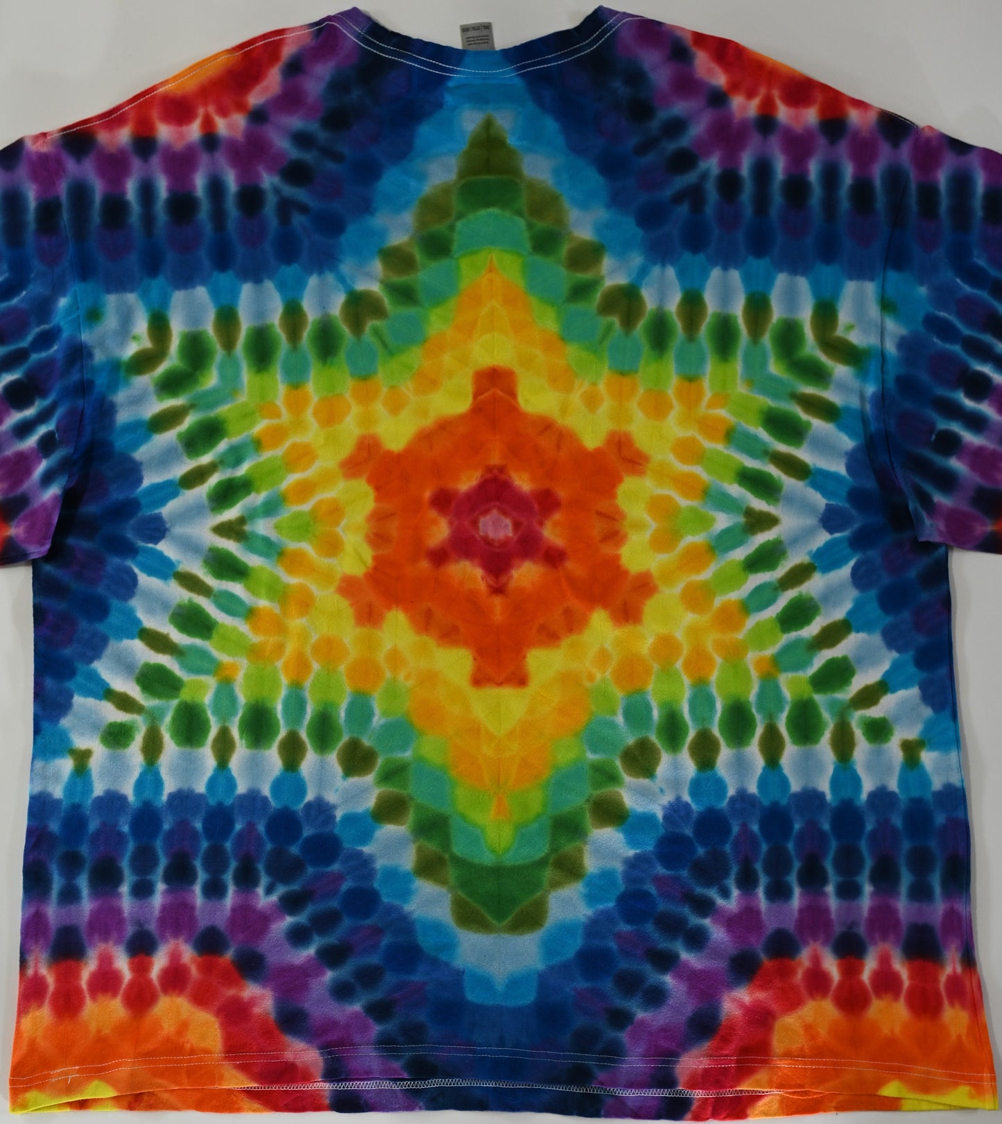 3X All Over, Centered Hexagram, Front/Back Tie Dye on a Gildan Hammer Ringspun Cotton Long Sleeve Shirt.