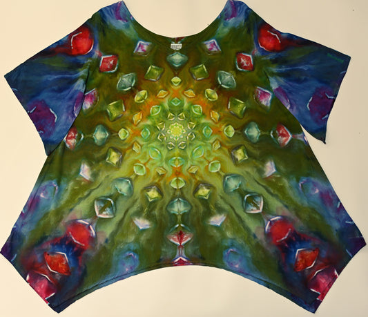 XL Alien Eyes Ice Dye Tie Dye on a Dharma Trading Company Asymmetrical 100% Rayon Tunic with Flare Sleeves