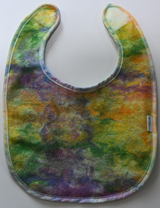 3-12 Months Swirl Dye/Shaving Cream Dye on a Green Sprouts Baby Bib