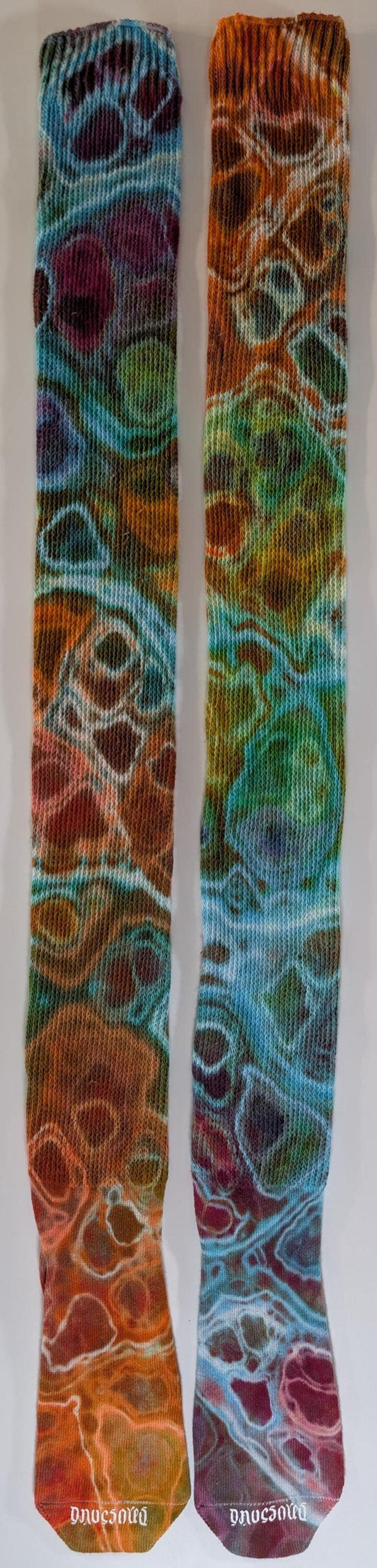 Geode Ice Dye Tie Dye on a Pair of Dharma Trading Company Cotton Blend (89% Cotton/9 Nylon/2 Spandex) Thigh High Socks