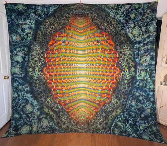 110X110" (Msrmnts before shrinking) Cosmic Egg/Kenney Style/Cosmic Egg--Geodes Tie Dye on a Dancing Robin Cotton Tapestry Read Description