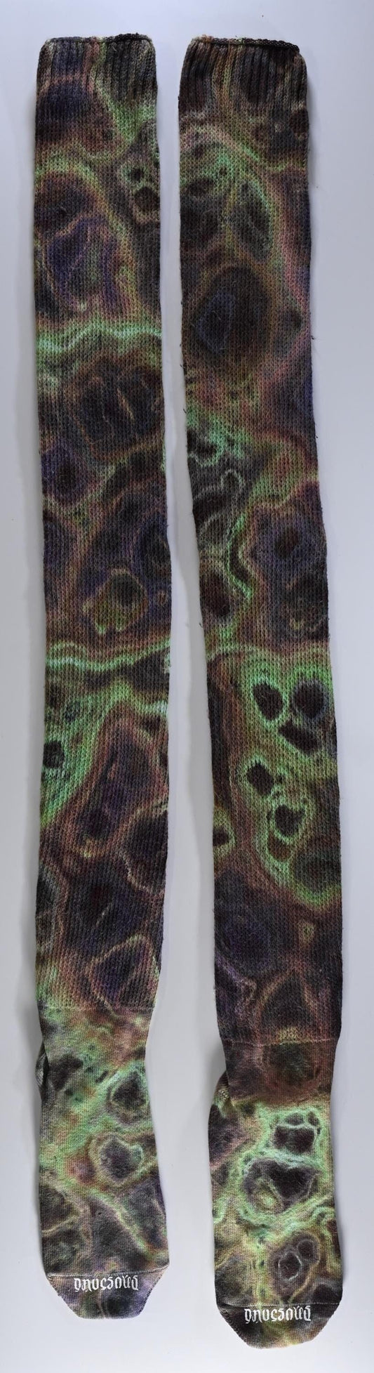 Geodes Ice Dye Tie Dye on a Pair of Dharma Trading Company Cotton Blend (89% Cotton/9 Nylon/2 Spandex) Thigh High Socks