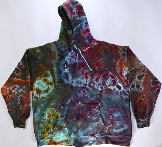 2X Cosmic Egg/Geode Hybrid Ice Dye Tie Dye on a Hanes Ultimate Cotton Zipper Hoodie