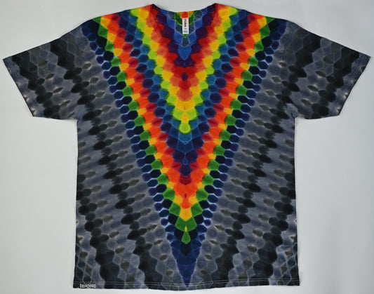 3X V Honeycomb in Greys, Black and Rainbow Tie Dye on a Tultex 290 Ringspun Cotton T-Shirt