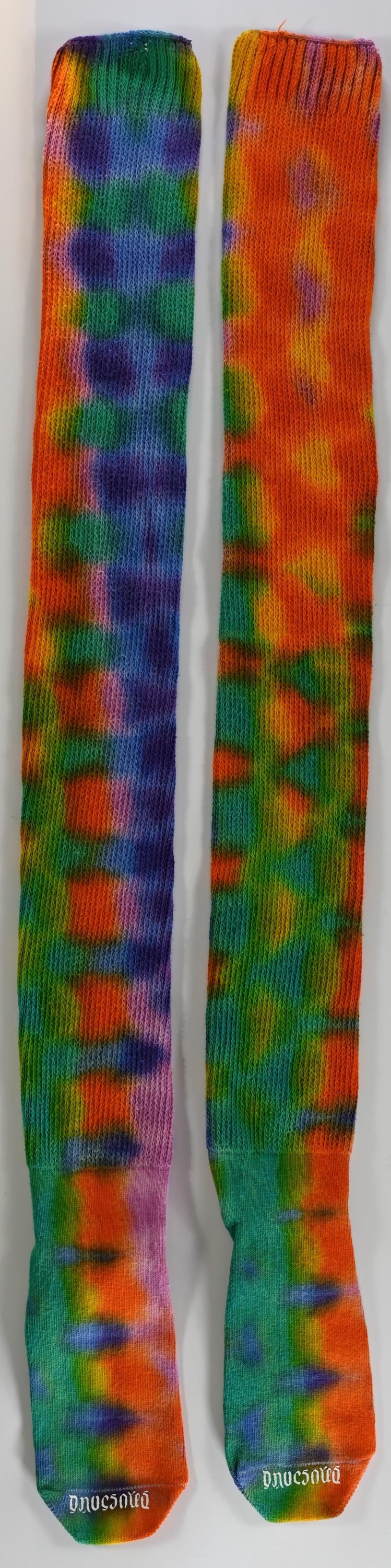 Scratch and Dent Special!! Spring Colors Tie Dye on a Pair of Dharma Trading Company Cotton Blend Thigh High Socks Read Description