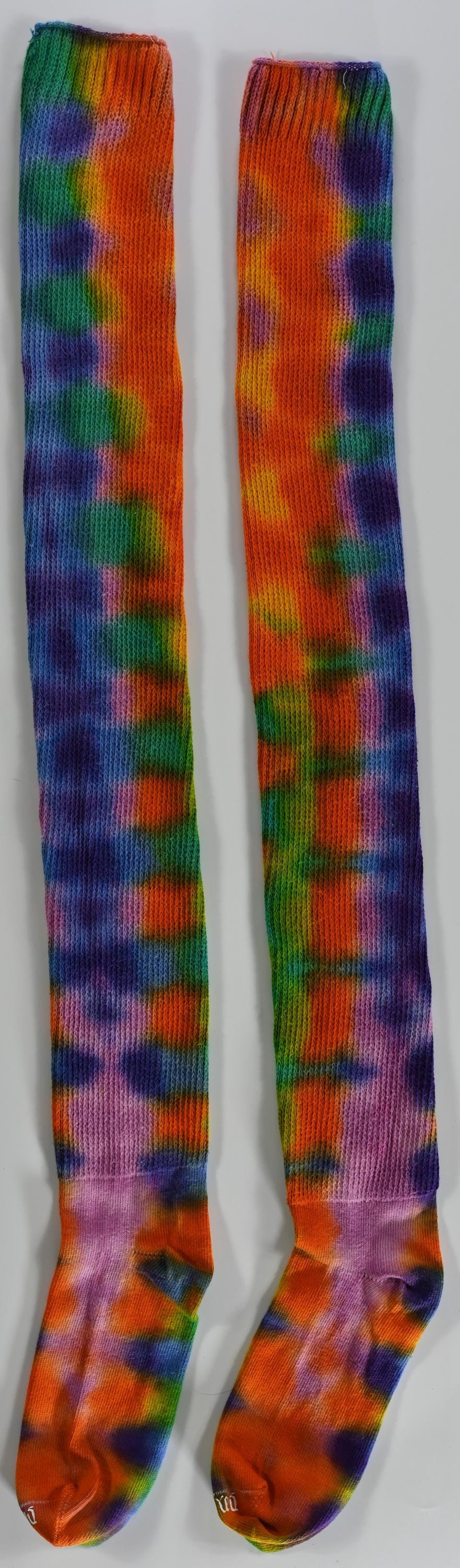 Scratch and Dent Special!! Spring Colors Tie Dye on a Pair of Dharma Trading Company Cotton Blend Thigh High Socks Read Description