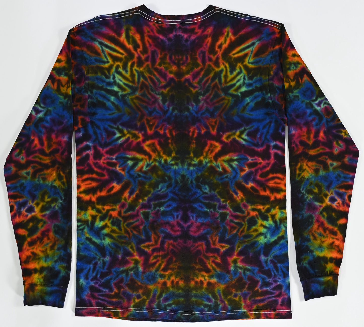 Medium Blacked out Rainbow Rorschach Scrunch Tie Dye on a Tultex 291 Ringspun Cotton Long Sleeve Shirt