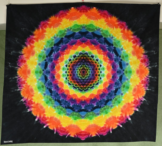 36'X36" (Measurements before any shrinkage) Hexagon->18 Point Mandala Tie Dye on a Dancing Robin Cotton PFD (Prepared for Dye) Tapestry