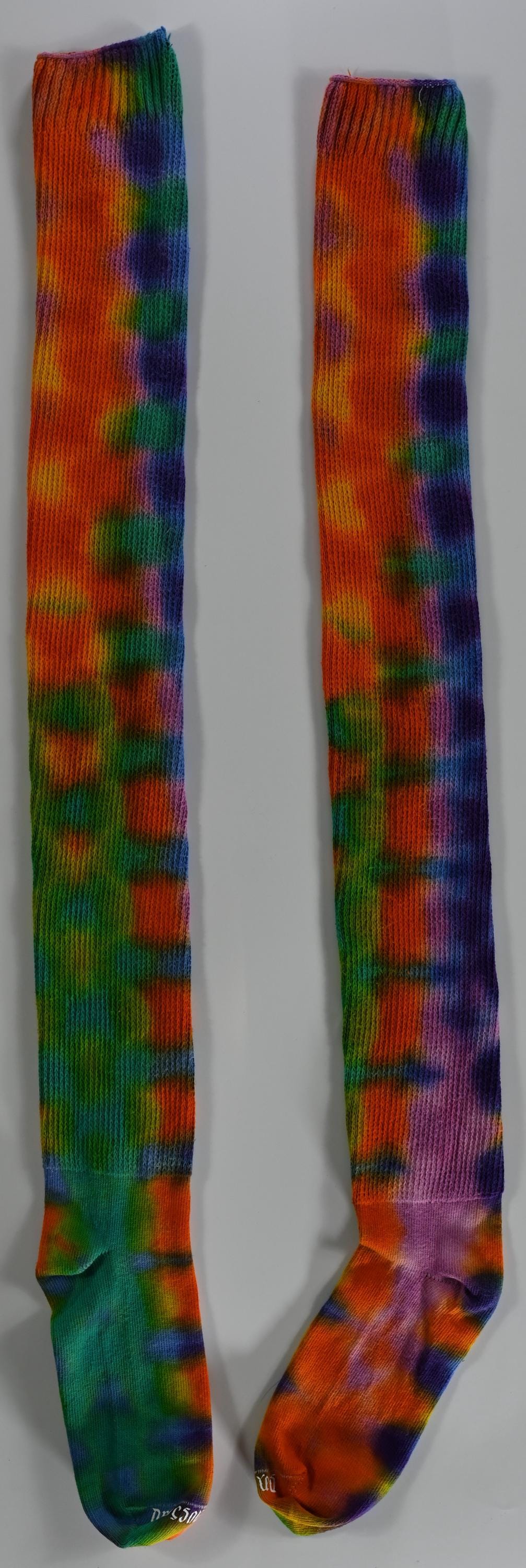 Scratch and Dent Special!! Spring Colors Tie Dye on a Pair of Dharma Trading Company Cotton Blend Thigh High Socks Read Description