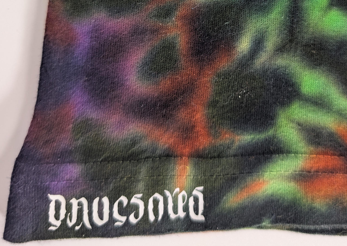 Ladies S/M Blacked Out Rainbow Rorschach Scrunch Tie Dye on a LAT V-Neck Cotton Cover Up Dress