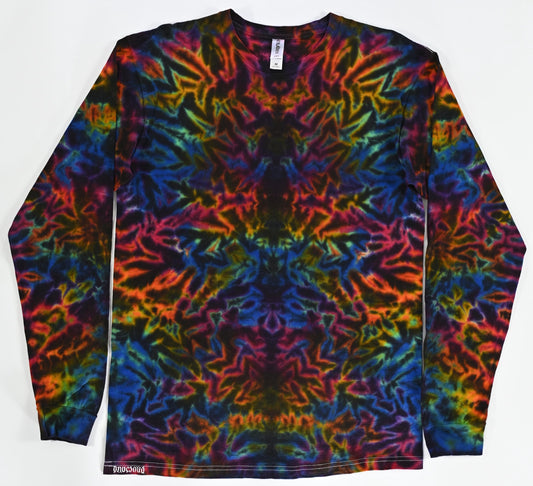 Medium Blacked out Rainbow Rorschach Scrunch Tie Dye on a Tultex 291 Ringspun Cotton Long Sleeve Shirt