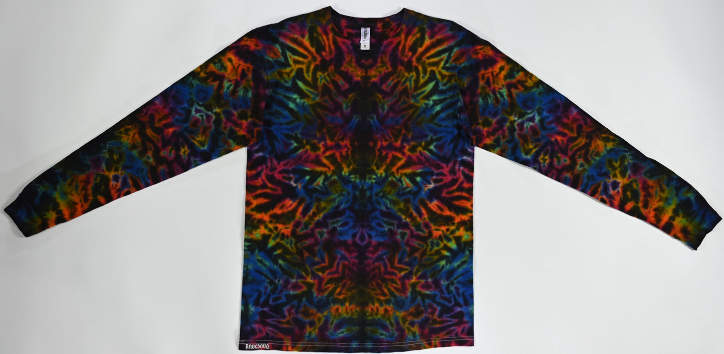 Medium Blacked out Rainbow Rorschach Scrunch Tie Dye on a Tultex 291 Ringspun Cotton Long Sleeve Shirt