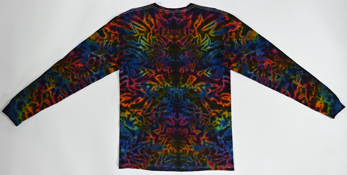 Medium Blacked out Rainbow Rorschach Scrunch Tie Dye on a Tultex 291 Ringspun Cotton Long Sleeve Shirt