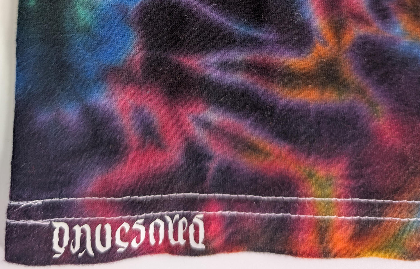 Medium Blacked out Rainbow Rorschach Scrunch Tie Dye on a Tultex 291 Ringspun Cotton Long Sleeve Shirt