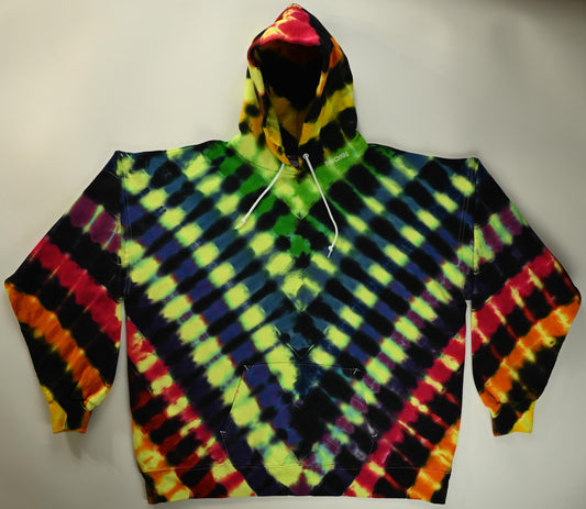 XL V UV-DNA Uv Reactive Tie Dye on a Hanes Ultimate Cotton Pullover Hoodie w/ Front Pocket