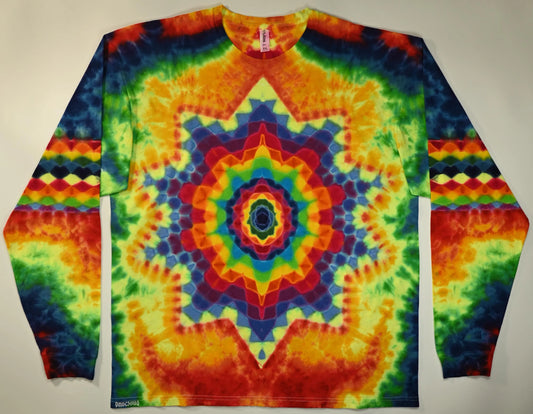 2X Heady Decagram Frnt/Honeycomb Bck Shield/Honeycomb Arm Bands/Scrunch Tie Dye w/ UV Reactive Accents on a Tultex 291 Long Sleeve Shirt