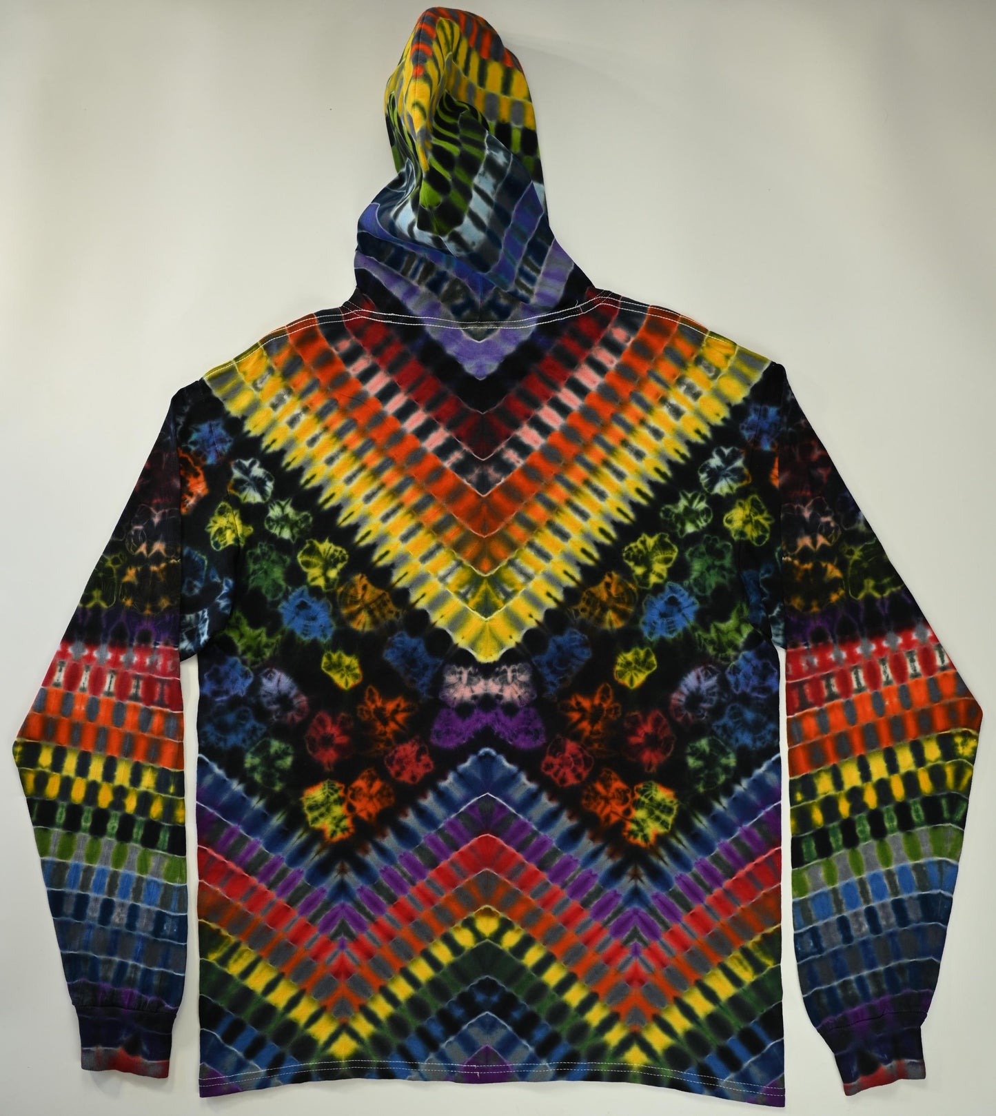 Large Neo-DNA Designs w/ Kenney Style Between Tie Dye on a Fruit of the Loom HD Cotton Hooded* Long Sleeve Shirt