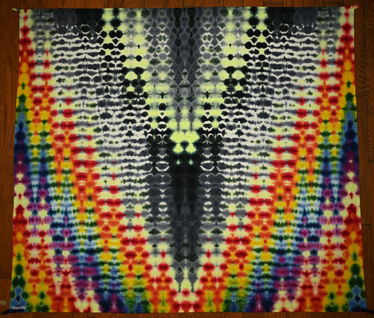 54"X54" (msrmnts prior to any shrinkage) Heatwave.V-5d* UV Reactive Tie Dye on a Third Eye Cotton Tapestry w/ Hanging Loops
