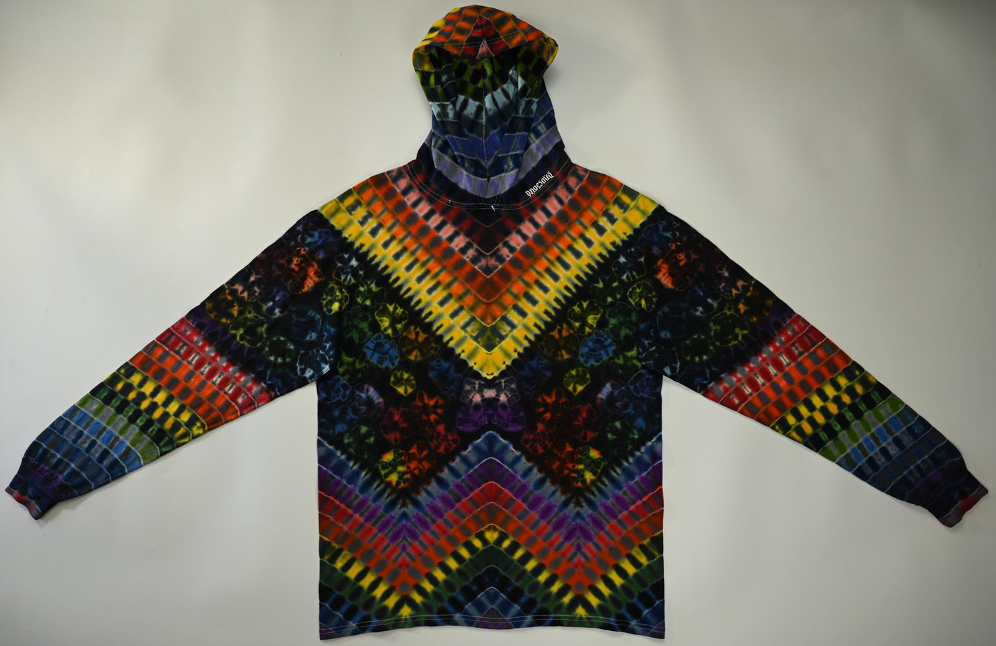 Large Neo-DNA Designs w/ Kenney Style Between Tie Dye on a Fruit of the Loom HD Cotton Hooded* Long Sleeve Shirt