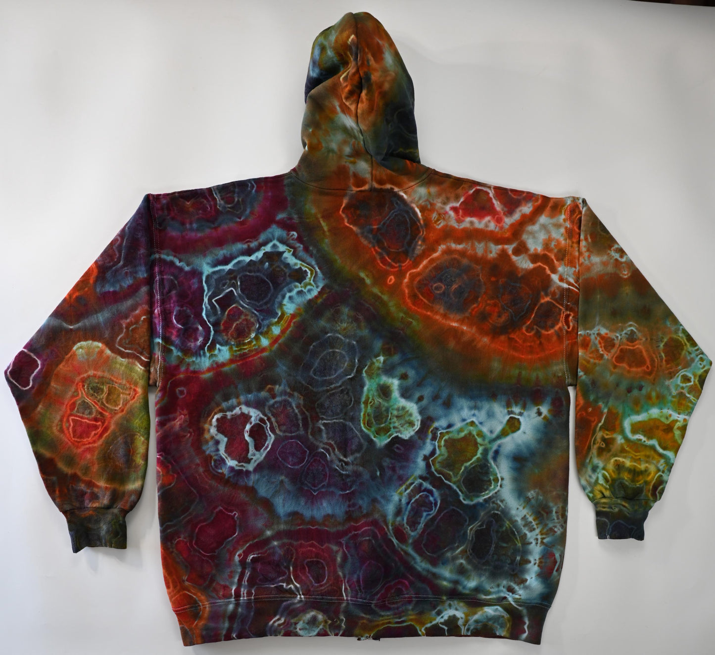 XL Geode Ice Dye Tie Dye on a Hanes Ultimate Cotton Zipper Hoodie w/ Front Pocket