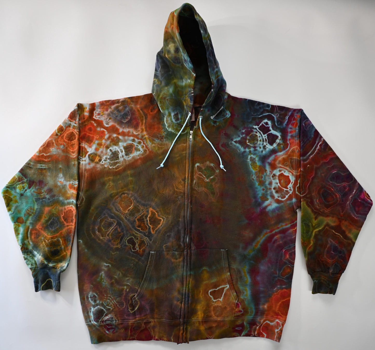 XL Geode Ice Dye Tie Dye on a Hanes Ultimate Cotton Zipper Hoodie w/ Front Pocket