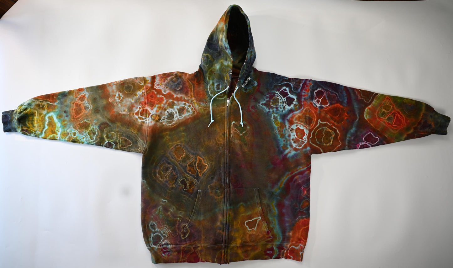 XL Geode Ice Dye Tie Dye on a Hanes Ultimate Cotton Zipper Hoodie w/ Front Pocket